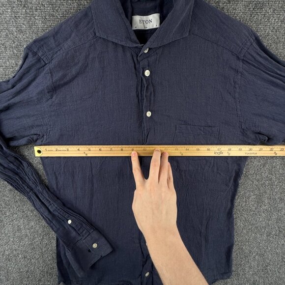 Eton CHELSEA Soft Dark Blue Medium Slim Long Sleeve Button Up Shirt Men Cotton - Picture 4 of 16